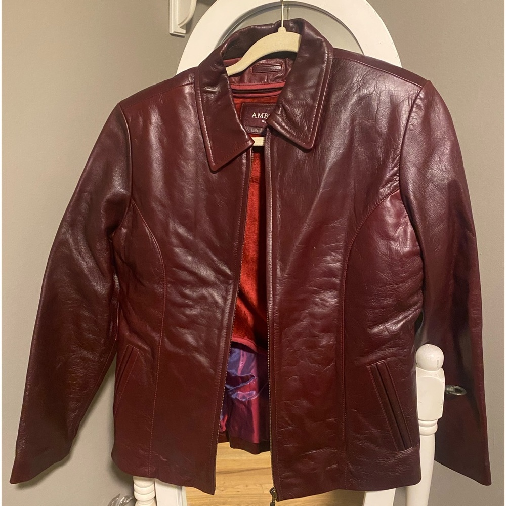 Genuine Leather Deep Red Zippered Jacket